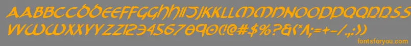 フォントTristramBoldItalic – オレンジの文字は灰色の背景にあります。