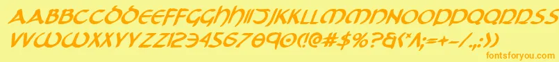 フォントTristramBoldItalic – オレンジの文字が黄色の背景にあります。