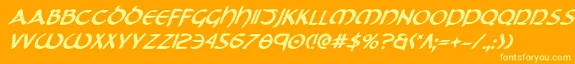 TristramBoldItalic-Schriftart – Gelbe Schriften auf orangefarbenem Hintergrund