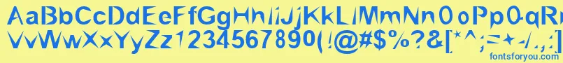 フォントBrialPointed – 青い文字が黄色の背景にあります。