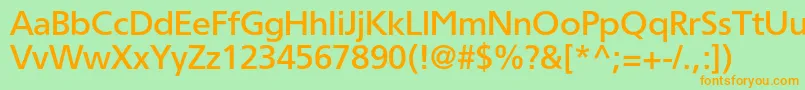 フォントTornadomediumc – オレンジの文字が緑の背景にあります。