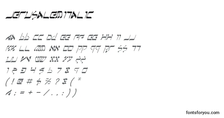 A fonte JerusalemItalic – alfabeto, números, caracteres especiais
