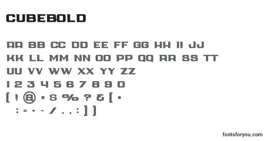 Schriftart Cubebold (28533) – Alphabet, Zahlen, spezielle Symbole