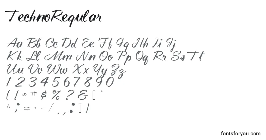 Fuente TechnoRegular - alfabeto, números, caracteres especiales