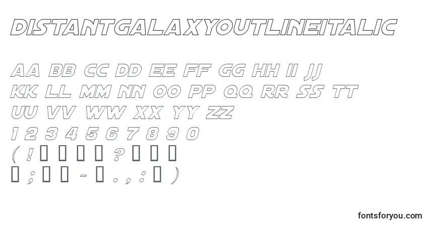 DistantGalaxyOutlineItalic-fontti – aakkoset, numerot, erikoismerkit