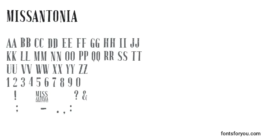 A fonte MissAntonia – alfabeto, números, caracteres especiais