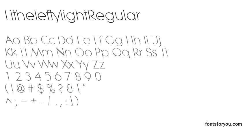 Шрифт LitheleftylightRegular – алфавит, цифры, специальные символы