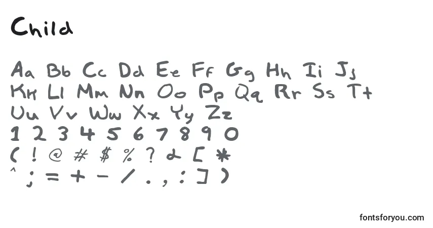 A fonte Child (28540) – alfabeto, números, caracteres especiais