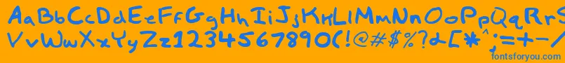 Child-Schriftart – Blaue Schriften auf orangefarbenem Hintergrund