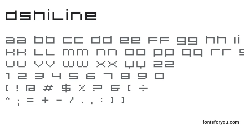 A fonte DsHiline – alfabeto, números, caracteres especiais