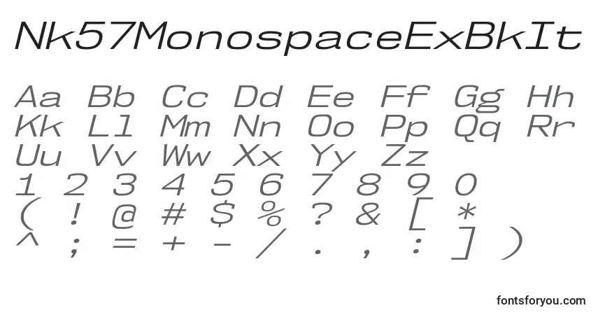 Czcionka Nk57MonospaceExBkIt – alfabet, cyfry, specjalne znaki