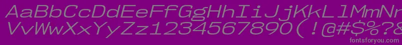 Nk57MonospaceExBkIt-fontti – harmaat kirjasimet violetilla taustalla