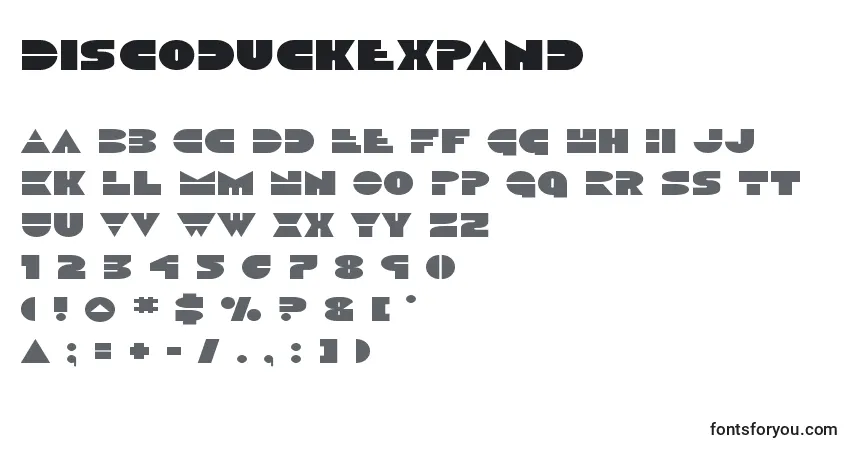 Schriftart Discoduckexpand – Alphabet, Zahlen, spezielle Symbole