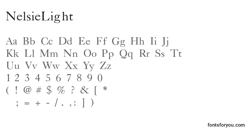 Шрифт NelsieLight – алфавит, цифры, специальные символы