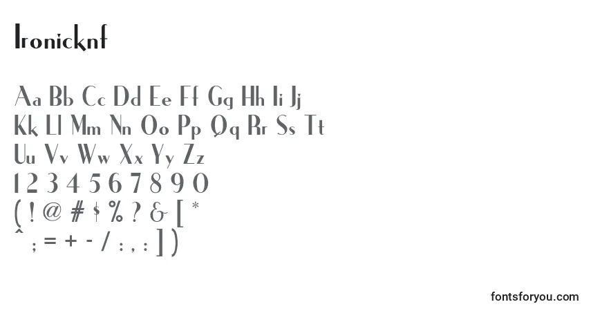 Czcionka Ironicknf – alfabet, cyfry, specjalne znaki