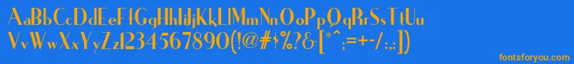 フォントIronicknf – オレンジ色の文字が青い背景にあります。