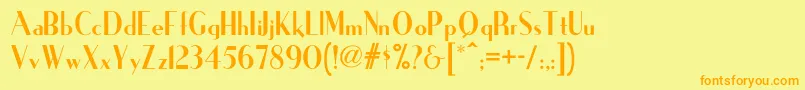 フォントIronicknf – オレンジの文字が黄色の背景にあります。