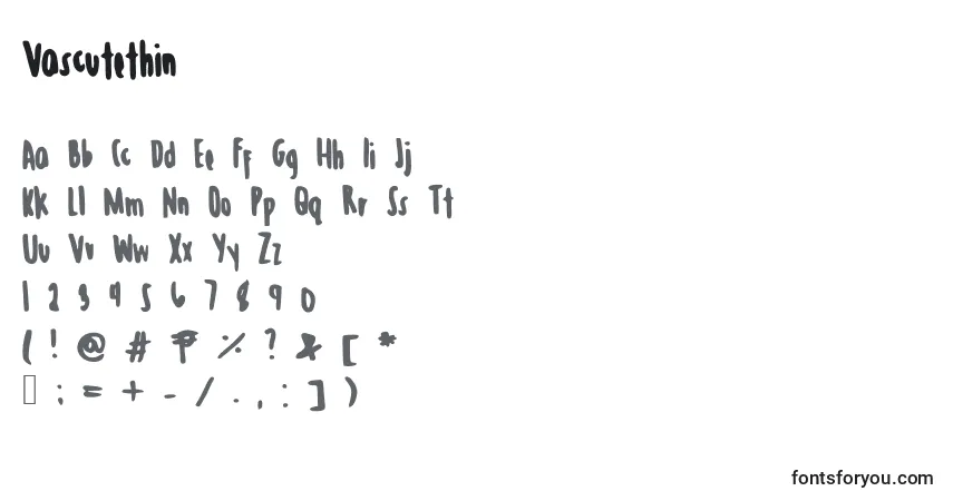 Шрифт Vascutethin – алфавит, цифры, специальные символы