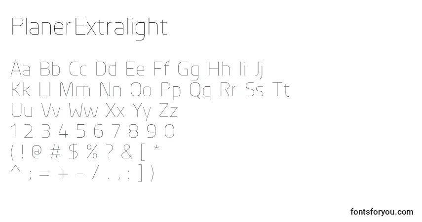 Schriftart PlanerExtralight – Alphabet, Zahlen, spezielle Symbole