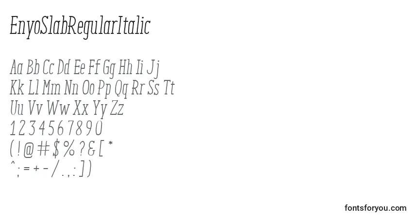A fonte EnyoSlabRegularItalic – alfabeto, números, caracteres especiais
