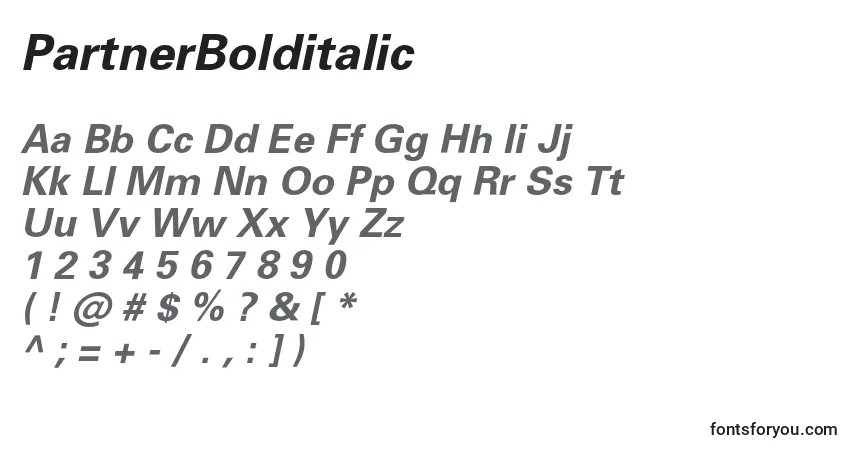 Шрифт PartnerBolditalic – алфавит, цифры, специальные символы