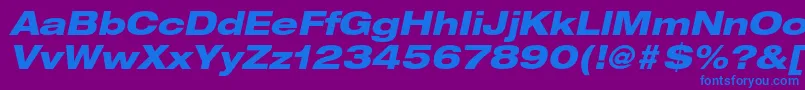 HelveticaneueltstdHvexo-Schriftart – Blaue Schriften auf violettem Hintergrund