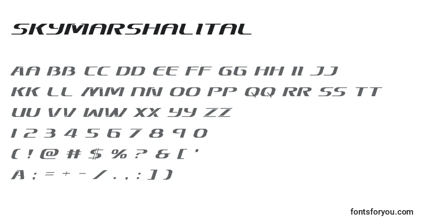 Czcionka Skymarshalital – alfabet, cyfry, specjalne znaki