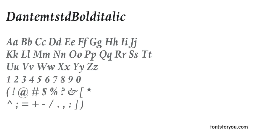 Czcionka DantemtstdBolditalic – alfabet, cyfry, specjalne znaki