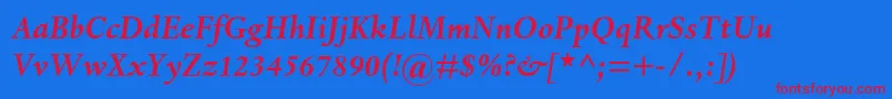 DantemtstdBolditalic Font – Red Fonts on Blue Background