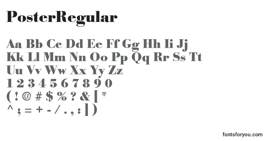A fonte PosterRegular – alfabeto, números, caracteres especiais