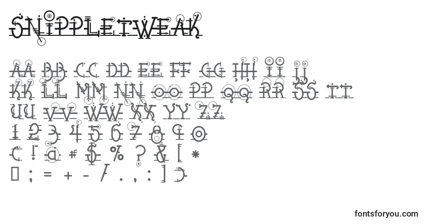 A fonte Snippletweak – alfabeto, números, caracteres especiais