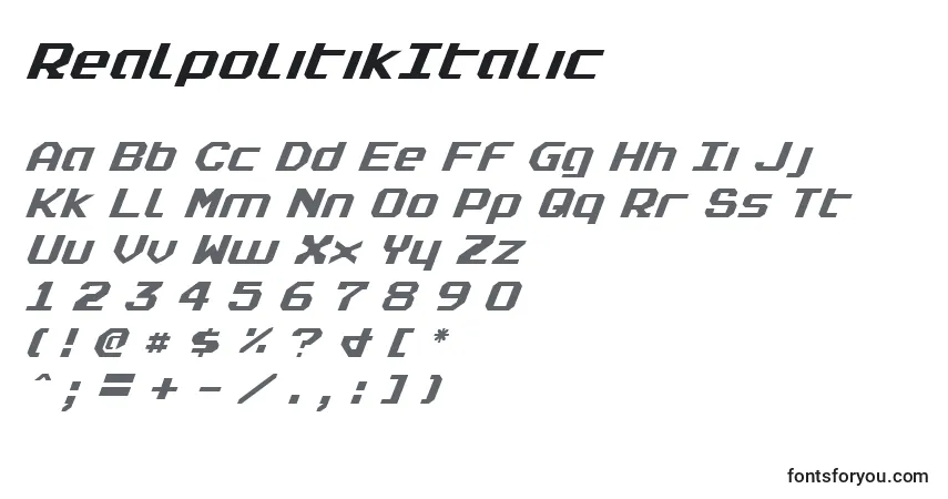 Fuente RealpolitikItalic - alfabeto, números, caracteres especiales