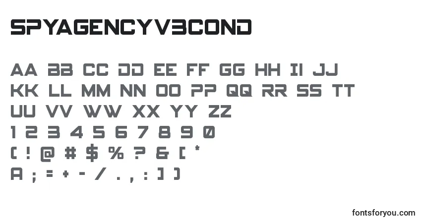A fonte Spyagencyv3cond – alfabeto, números, caracteres especiais