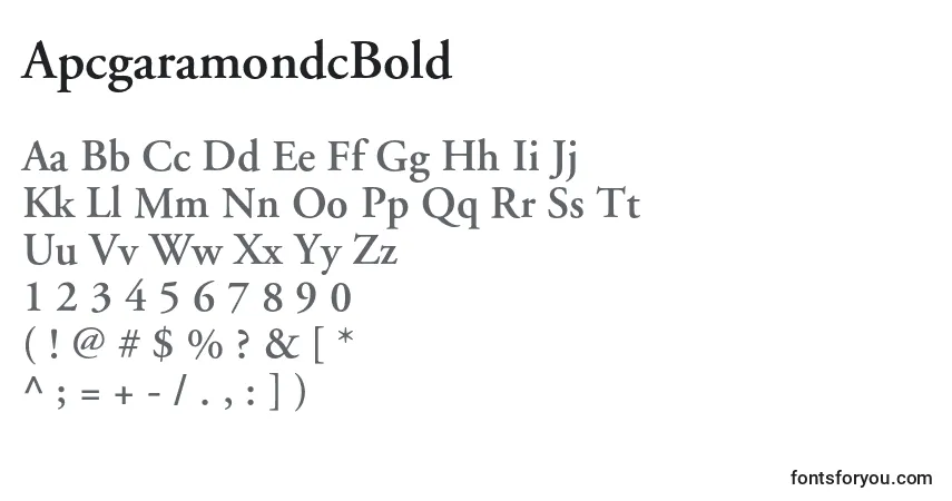 A fonte ApcgaramondcBold – alfabeto, números, caracteres especiais