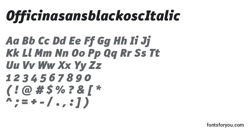 A fonte OfficinasansblackoscItalic – alfabeto, números, caracteres especiais