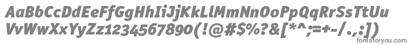 OfficinasansblackoscItalic-fontti – harmaat kirjasimet valkoisella taustalla