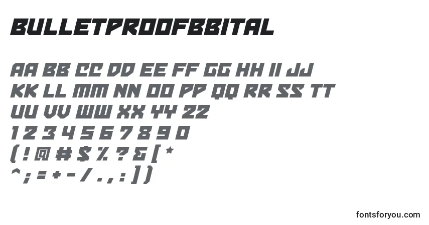 Шрифт BulletproofbbItal – алфавит, цифры, специальные символы