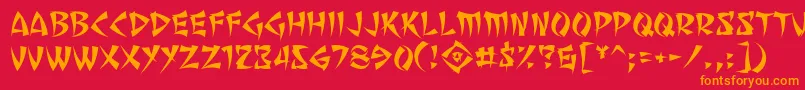 SevenMonkeyFuryBb-Schriftart – Orangefarbene Schriften auf rotem Hintergrund