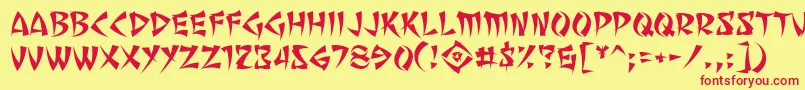 Fonte SevenMonkeyFuryBb – fontes vermelhas em um fundo amarelo