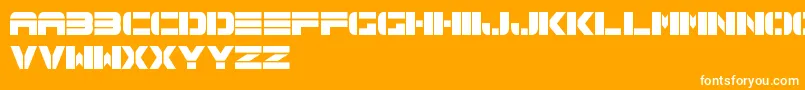 Spac3TechFreePromo-Schriftart – Weiße Schriften auf orangefarbenem Hintergrund