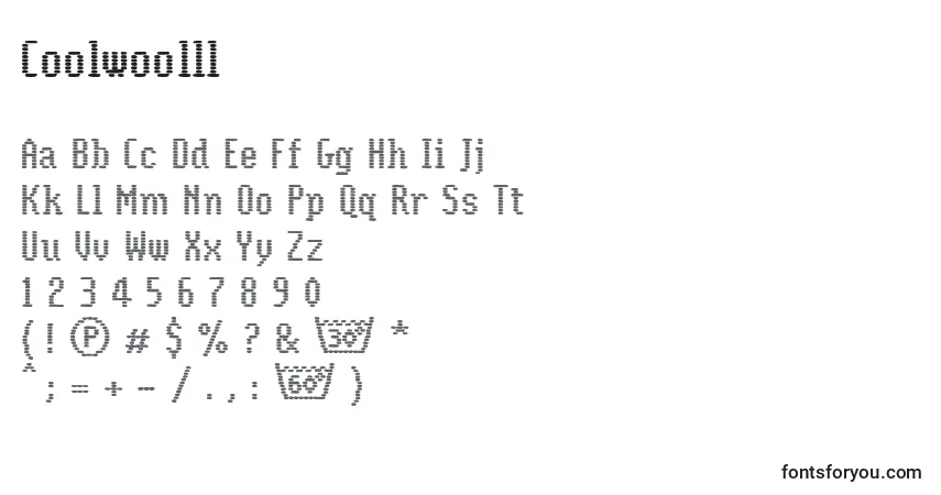 A fonte Coolwoolll – alfabeto, números, caracteres especiais