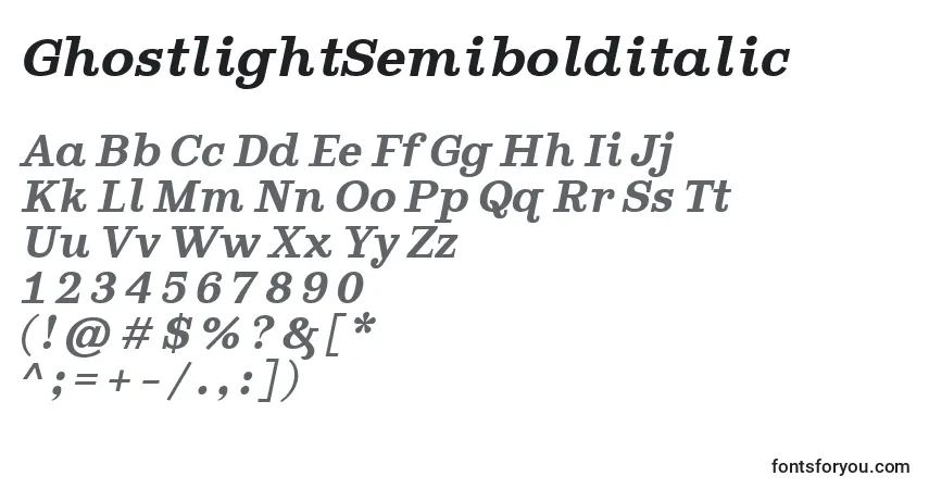 Schriftart GhostlightSemibolditalic – Alphabet, Zahlen, spezielle Symbole