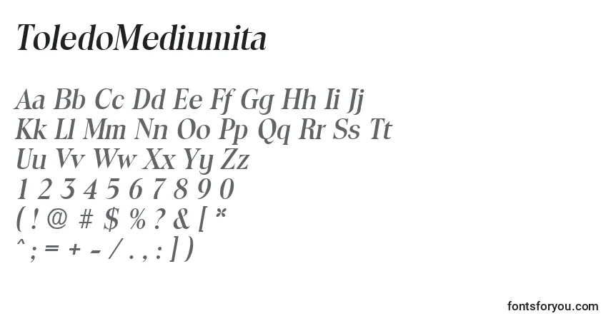 A fonte ToledoMediumita – alfabeto, números, caracteres especiais