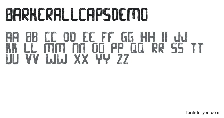A fonte BarkerAllcapsdemo – alfabeto, números, caracteres especiais