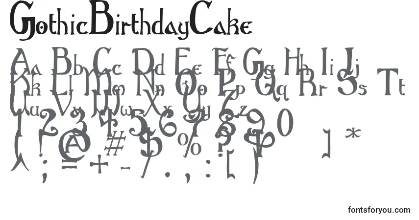 Schriftart GothicBirthdayCake – Alphabet, Zahlen, spezielle Symbole