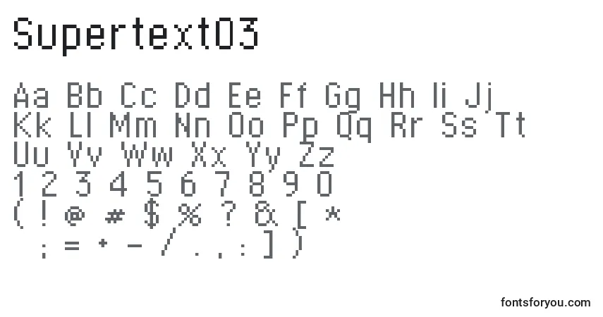 Czcionka Supertext03 – alfabet, cyfry, specjalne znaki