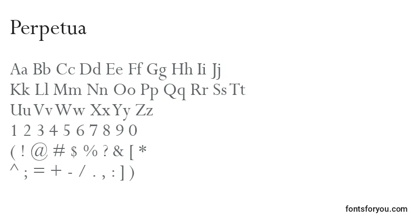 Schriftart Perpetua – Alphabet, Zahlen, spezielle Symbole