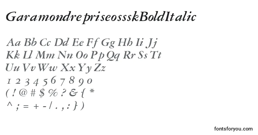 A fonte GaramondrepriseossskBoldItalic – alfabeto, números, caracteres especiais