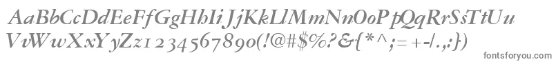 GaramondrepriseossskBoldItalic-fontti – harmaat kirjasimet valkoisella taustalla