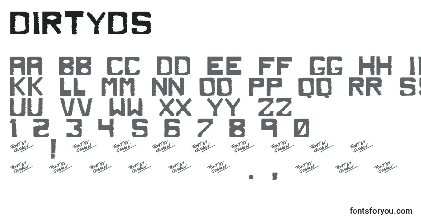 Czcionka DirtydS – alfabet, cyfry, specjalne znaki